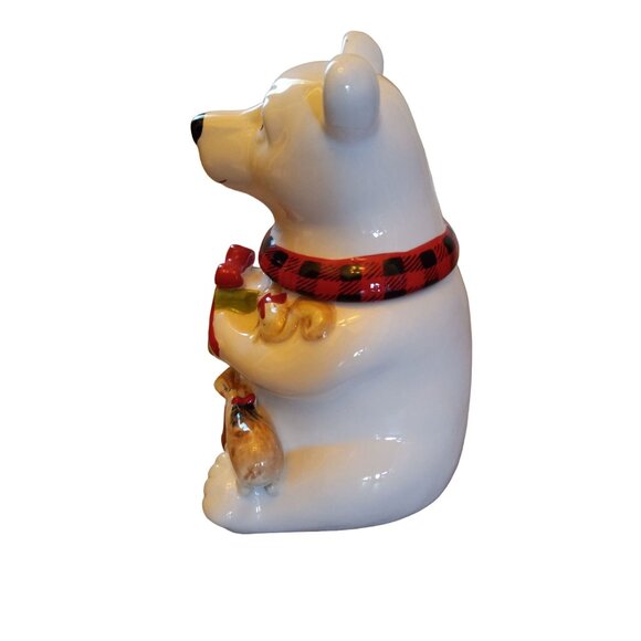 NIB POLAR BEAR COOKIE JAR GIBSON HOME POLAR FRIEND 9" CHRISTMAS HOLIDAY CERAMIC - Picture 5 of 6